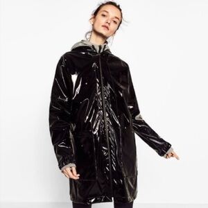 Zara Hooded Patten Rain Coat with sealed zipper Size S